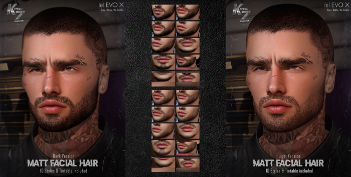 KARMAZZ Matt Facial Hair - 20 Styles & Tintable included - FATPACK