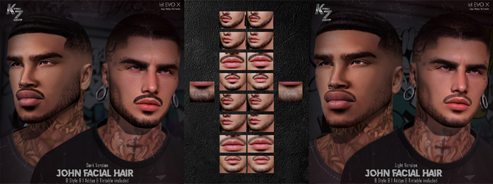 KARMAZZ John Facial Hair - 16 Style & 2 Addon & Tintable - Fatpack