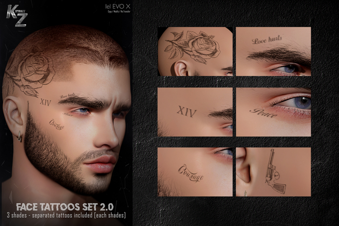 KARMAZZ Face Tattoos Set 2.0 - 3 Shades - EVOX