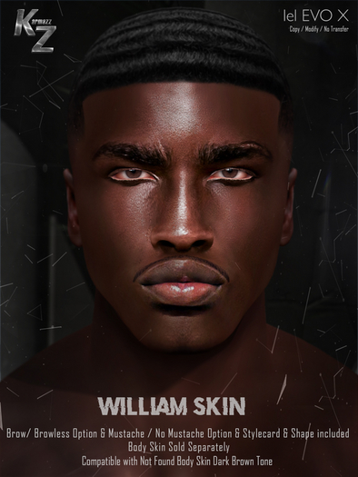 KARMAZZ. William Skin - Dark Brown Tone - Lelutka Luka 3.1 EVOX