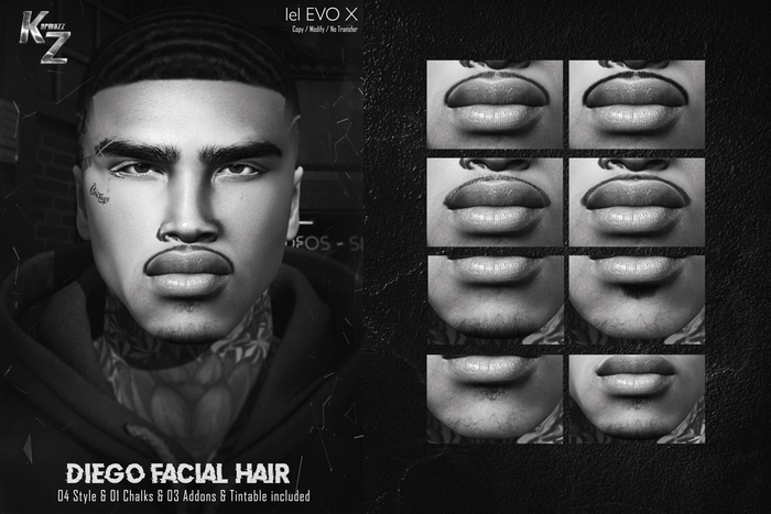 *DEMO Diego Facial Hair - 4 Style & 3 Addons - EVOX