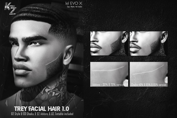 DEMO Trey Facial Hair Pack 1.0 - EVOX - 2 Beard Styles & 3 Chalks & 2 Addons