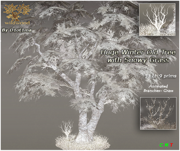 ✅[WildWood] Huge Winter Old Tree with Snowy Grass