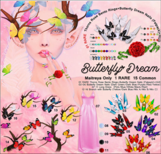 [VO.Z] 01 RARE Thorns Rose Bento Rings+Butterfly Dream Nails