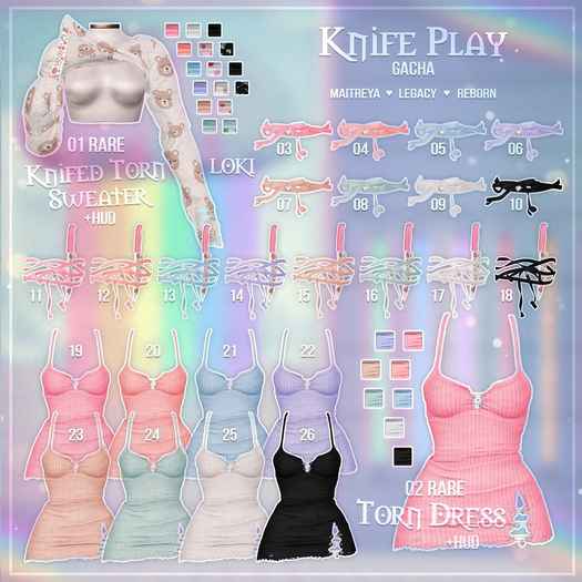 14.Loki - Knife Play GACHA - Lavender Ribbon Garter - Reborn