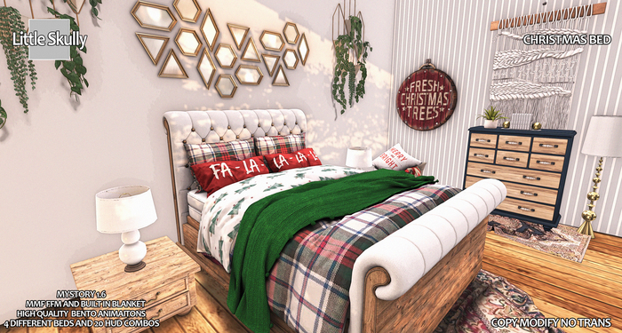 [LS] CHRISTMAS BED WHITE RED PLAID PG BENTO