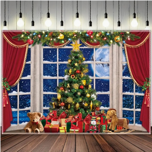 CHRISTMAS TREE CURTAIN BACKDROP