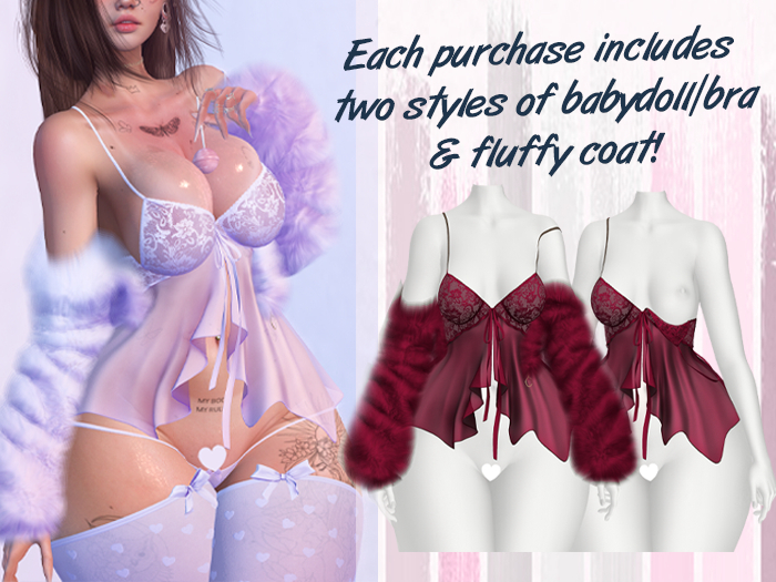 Lunar - Lala Babydoll & Fluffy Coat - Raspberry Red