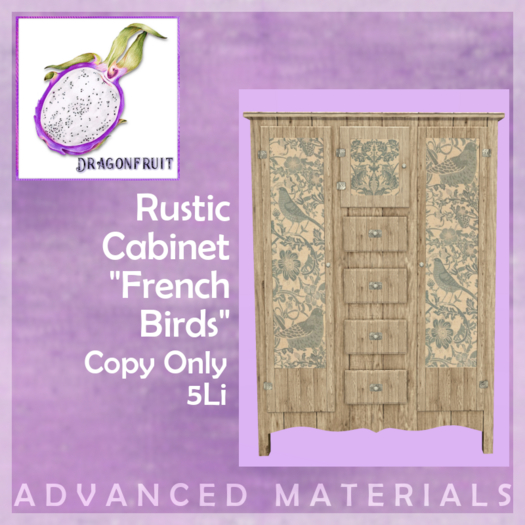 DRAGONFRUIT -  Rustic Cabinet  French Birds 
