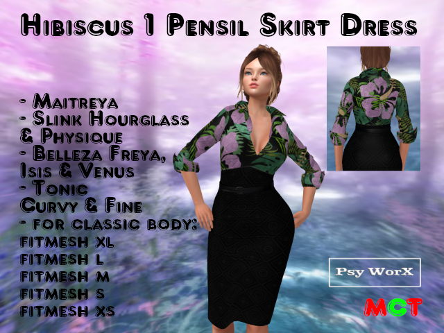 >PsyWorX< Hibiscus 1 Pencil Skirt Dress v2