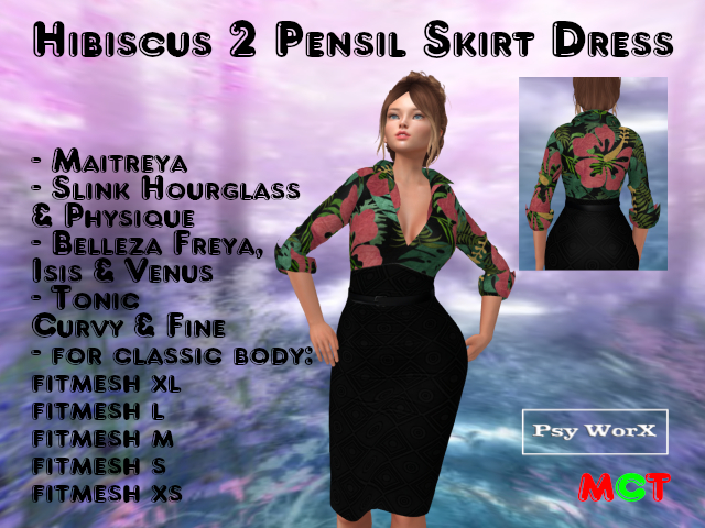 >PsyWorX< Hibiscus 2 Pencil Skirt Dress v2