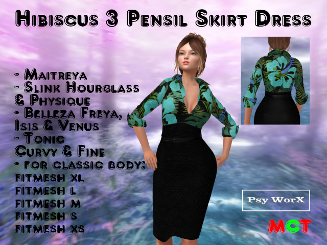 >PsyWorX< Hibiscus 3 Pencil Skirt Dress v2
