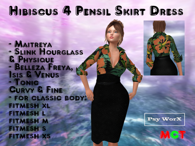 >PsyWorX< Hibiscus 4 Pencil Skirt Dress v2