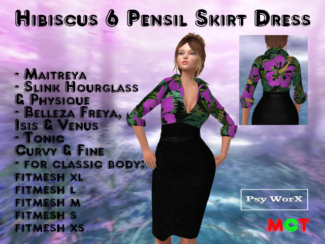 >PsyWorX< Hibiscus 6 Pencil Skirt Dress v2