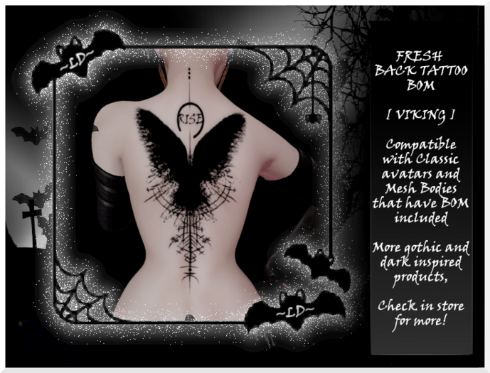 ~LD~ Viking Raven Rise Back Tattoo Bom