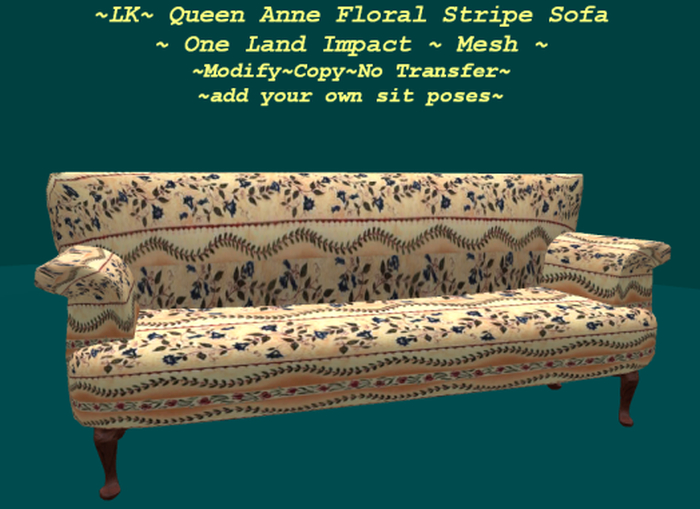 ~LK~ Queen Anne Floral Stripe Sofa One Land Impact