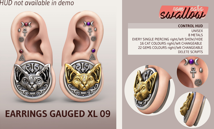 DEMO ^^Swallow^^ Earrings GAUGED XL09 (f/m)