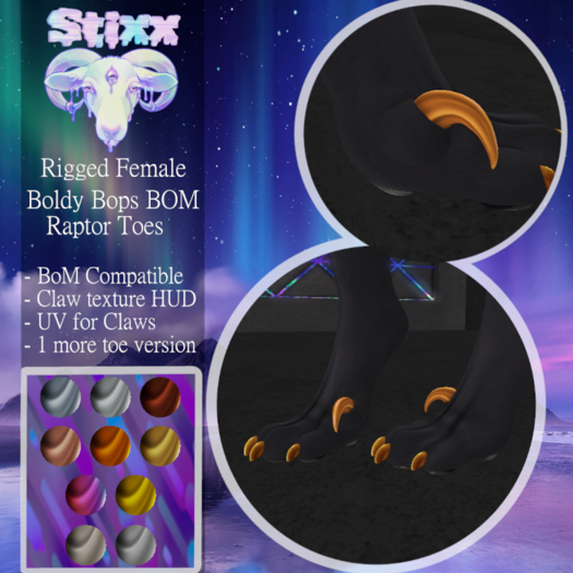 Stixx - BoldyBops BOM Rigged Raptor Toes FEM