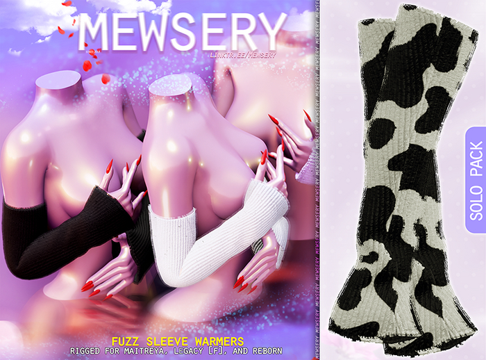 #Mewsery Fuzz Sleeve Warmers{Cow.Noir} ♥ Rigged for Maitreya, Legacy [f], and Reborn