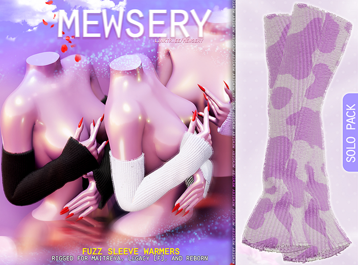 #Mewsery Fuzz Sleeve Warmers{Cow.Lilac} ♥ Rigged for Maitreya, Legacy [f], and Reborn