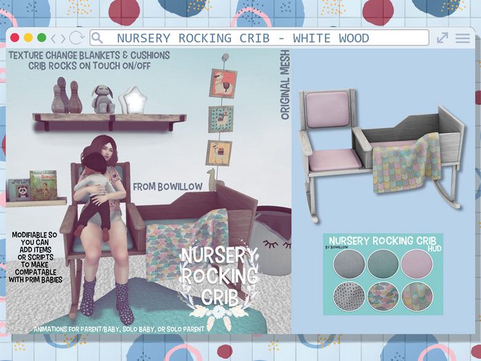 :BoWillow: Nursery Rocking Crib - White Wood