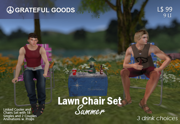 Lawn Chairs and Cooler Summer Set ~menu~ sit drink couples animations