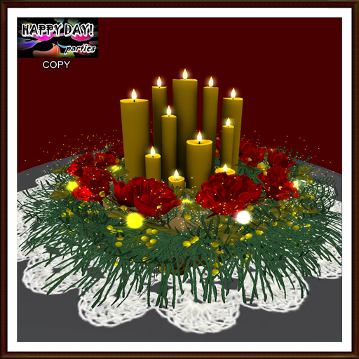 Christmas - Red Roses Candles  and Fluffy Wreath Centerpiece