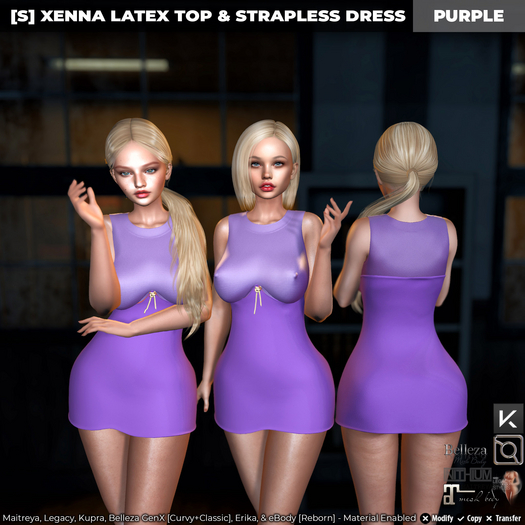 [S] Xenna Latex Top & Strapless Dress Purple
