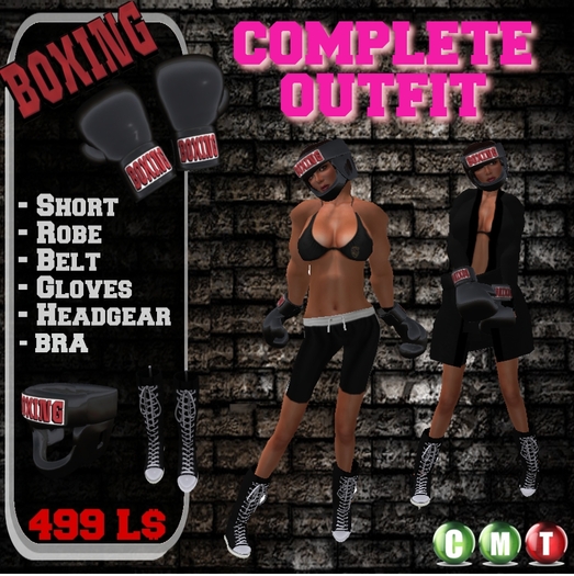Boxing full outfit woman black - Boxer costume - Boxing gloves - Boxing short - Boxing headgear - Boxer animation