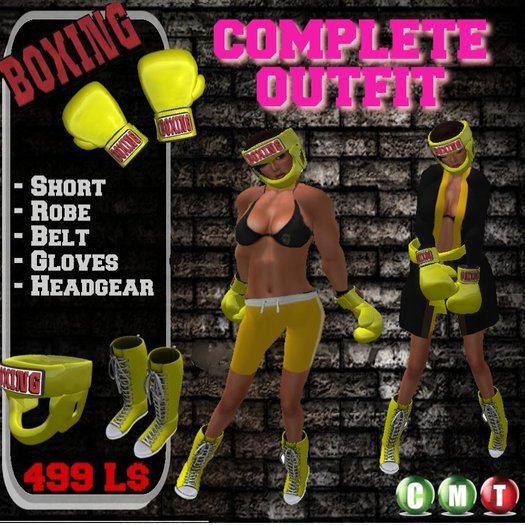 Boxing full outfit woman YELLOW - Boxer costume - Boxing gloves - Boxing short - Boxing headgear - Boxer animation