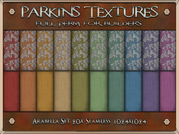 Parkins Textures - Arabella Set - 20x Full Perm Seamless 1024 - Fabric, Floral, Clothing, Fall, Autumn, Dress, Flower 