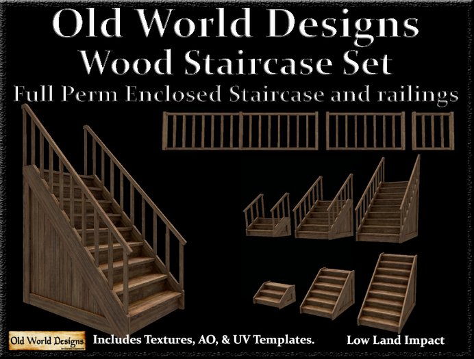 Old World Designs Enclosed Wooden Staircase and Railings Full Perm Builders Set