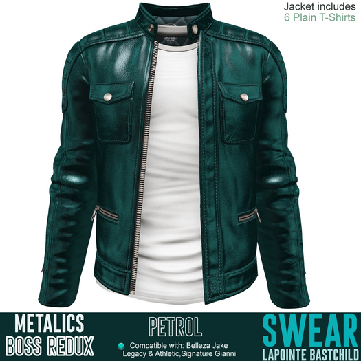 Leather Jacket Boss Metalic PETROL