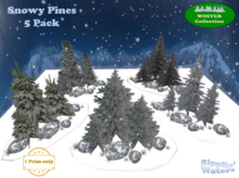 RW - **1-PRIM ONLY** snowy winter forest pine trees group 5 PACK
