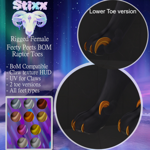 Stixx - FeetyPeets BoM Rigged Raptor Toes FEM