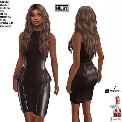 BROWN LEATHER RUFFLED DRESS,MESH BODY