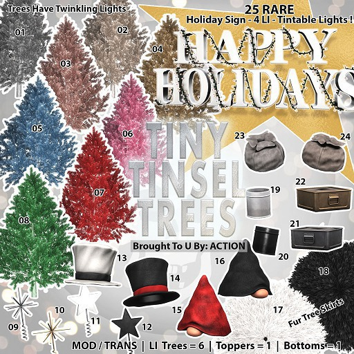 10 Action Tiny Tinsel Trees - Topper Burst B
