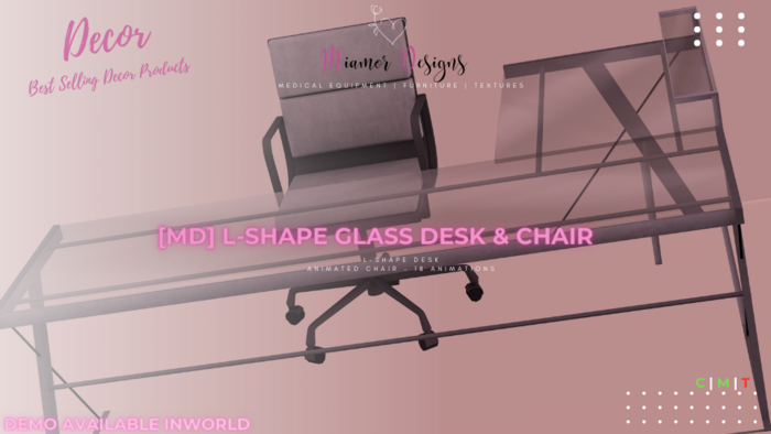 [MD] L-Shape Glass Desk & Chair - Boxed