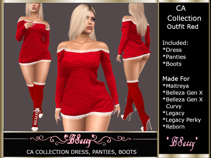 *BSASSY* CA COLLECTION DRESS PANTIES BOOTS RED