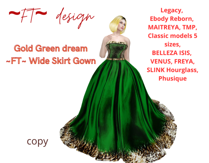 Gold Green ~FT~ Wide Skirt Gown
