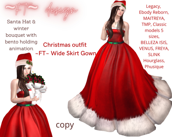 Christmas 3 set  ~FT~ Wide Skirt Gown with hat and bouquet