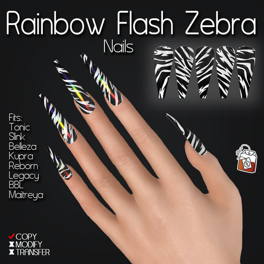 ~TL~ Rainbow Flash Zebra Iridescent Nails
