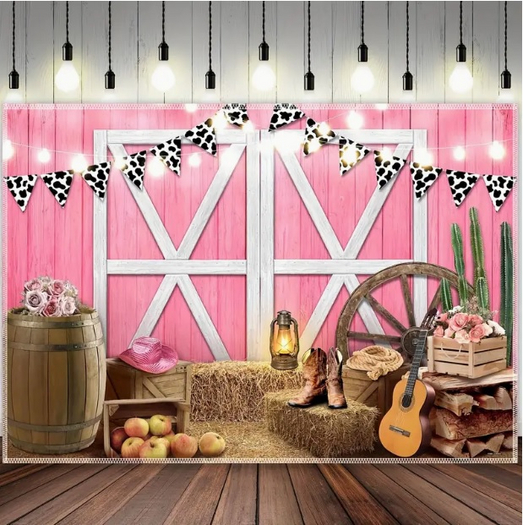 Pink Barn door hay Backdrop