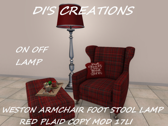 WESTON ARMCHAIR FOOT STOOL LAMP RED PLAID