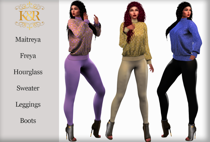 Enya Sweater Leggings and Boots for Maitreya, Belleza Freya, Hourglass, 12 Colors, HUD 