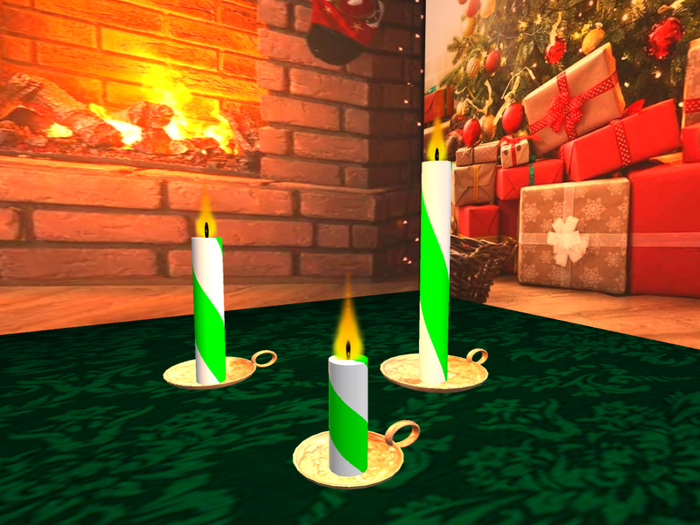 Festive candle/vela in two colors x3 -White/Green-