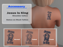 Jesus is King Shoulder Tattoo