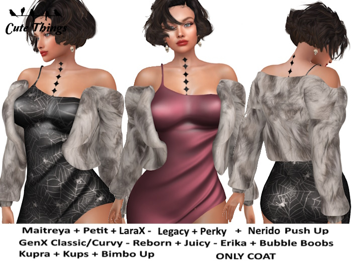 [CT] Off Shoulders Winter  Fur Coat - 14 sizes -  DEMO