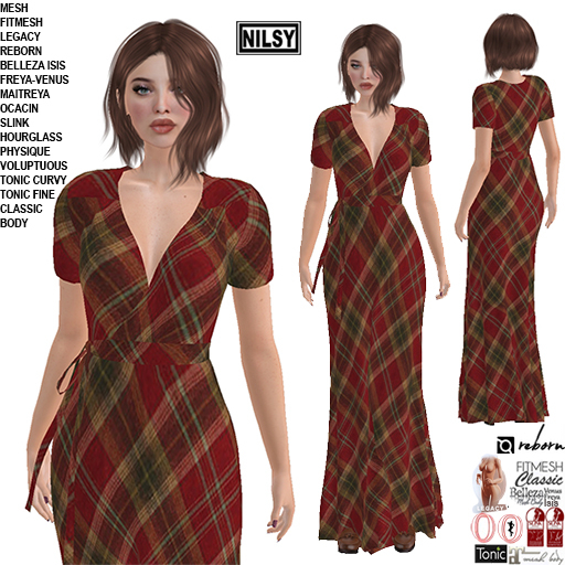 LONG CHECK FLANNEL DRESS,CL&MESH BODY