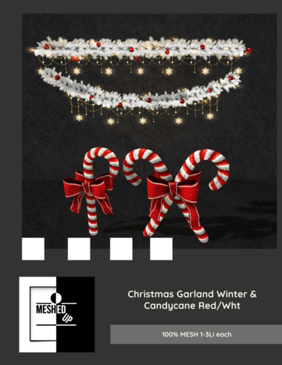 MeshedUp: Christmas Garland Winter & Candycane Red/Wht 